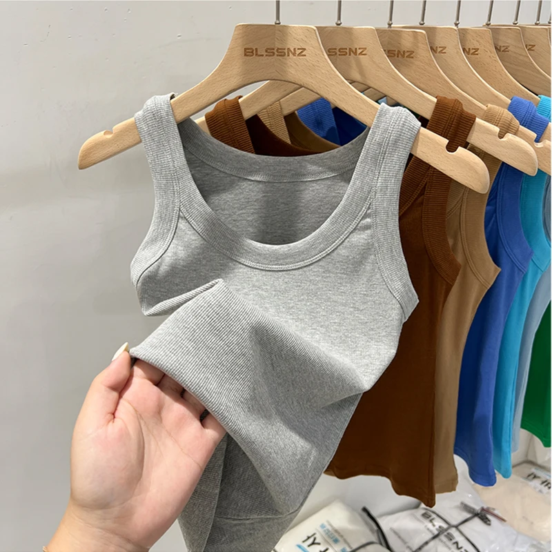 Tank Top Ribbed - Summer Women Solid Round Neck Ribbed